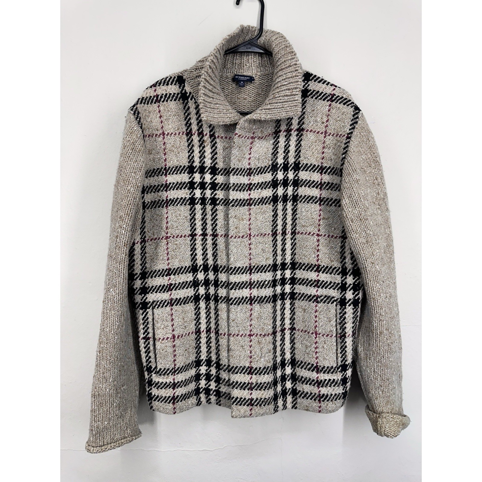 Burberry London Size 10 (Tag M) Nova Check 100% Cashmere/Merino Collared Jacket